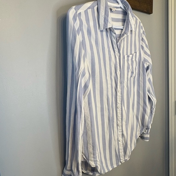 Beach lunch lounge Blue and White Striped Button Down Shirt size Small - Picture 4 of 11